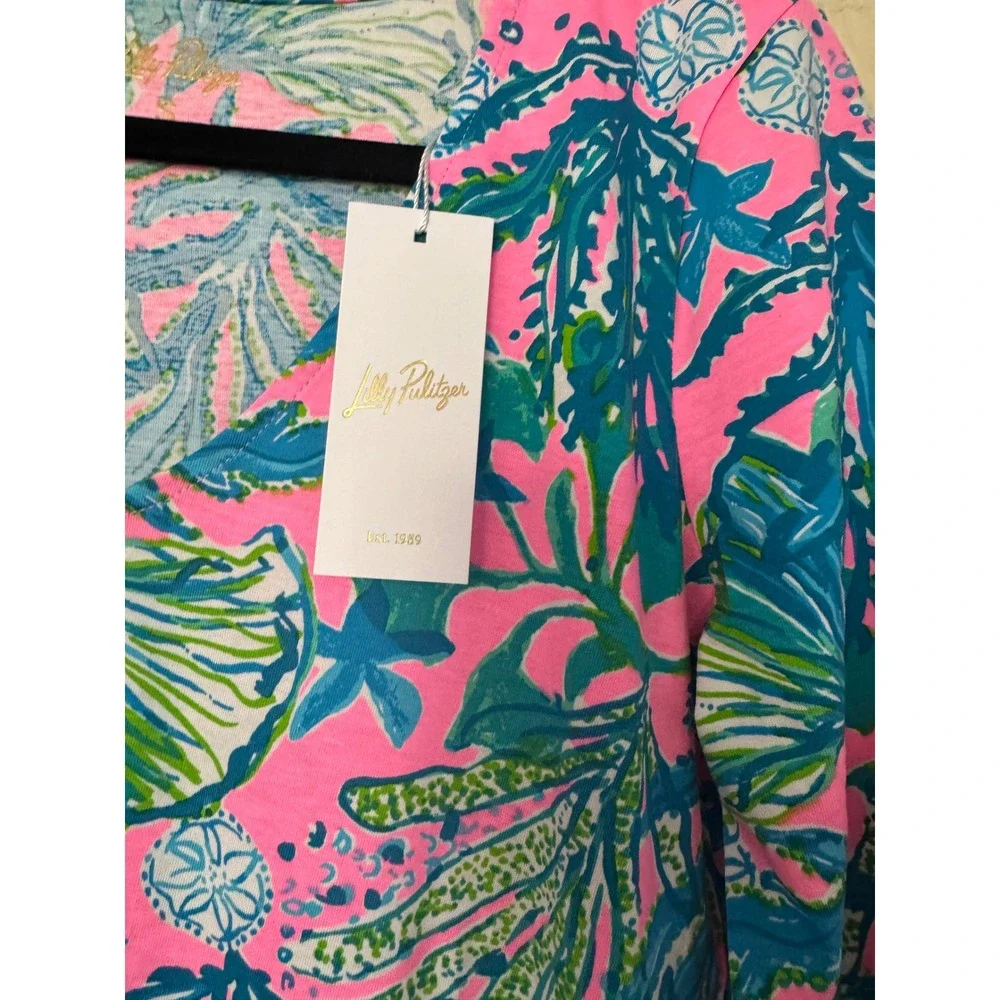 Lilly Pulitzer‎ Pink Green Print Bell Sleeves Mini Dress Size Small Cotton NWT